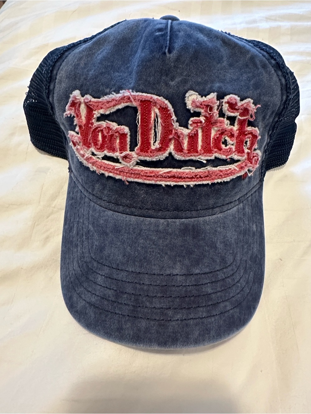 Von Dutch Distressed Navy and Red Trucker Hat